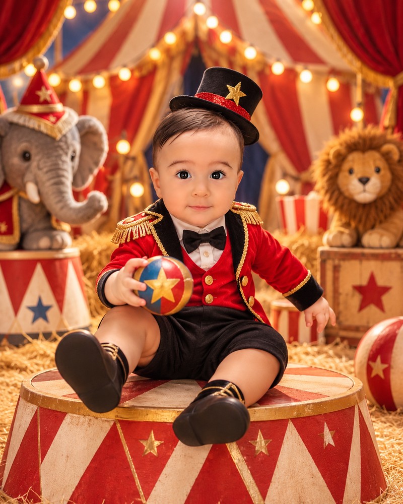 Mãozinhas do Luiz Lian segurando um balão listrado